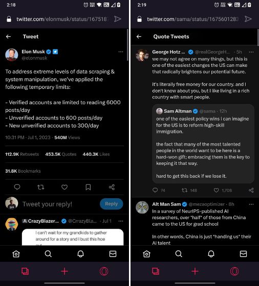 twitter ejecutándose en el navegador opera gx sin error de límite de tasa excedido