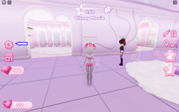 Una captura de pantalla de It Girl en Roblox que muestra el botón de configuración del juego.