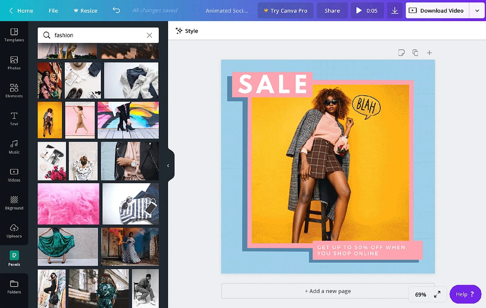 Le panel créatif de Canva en démonstration