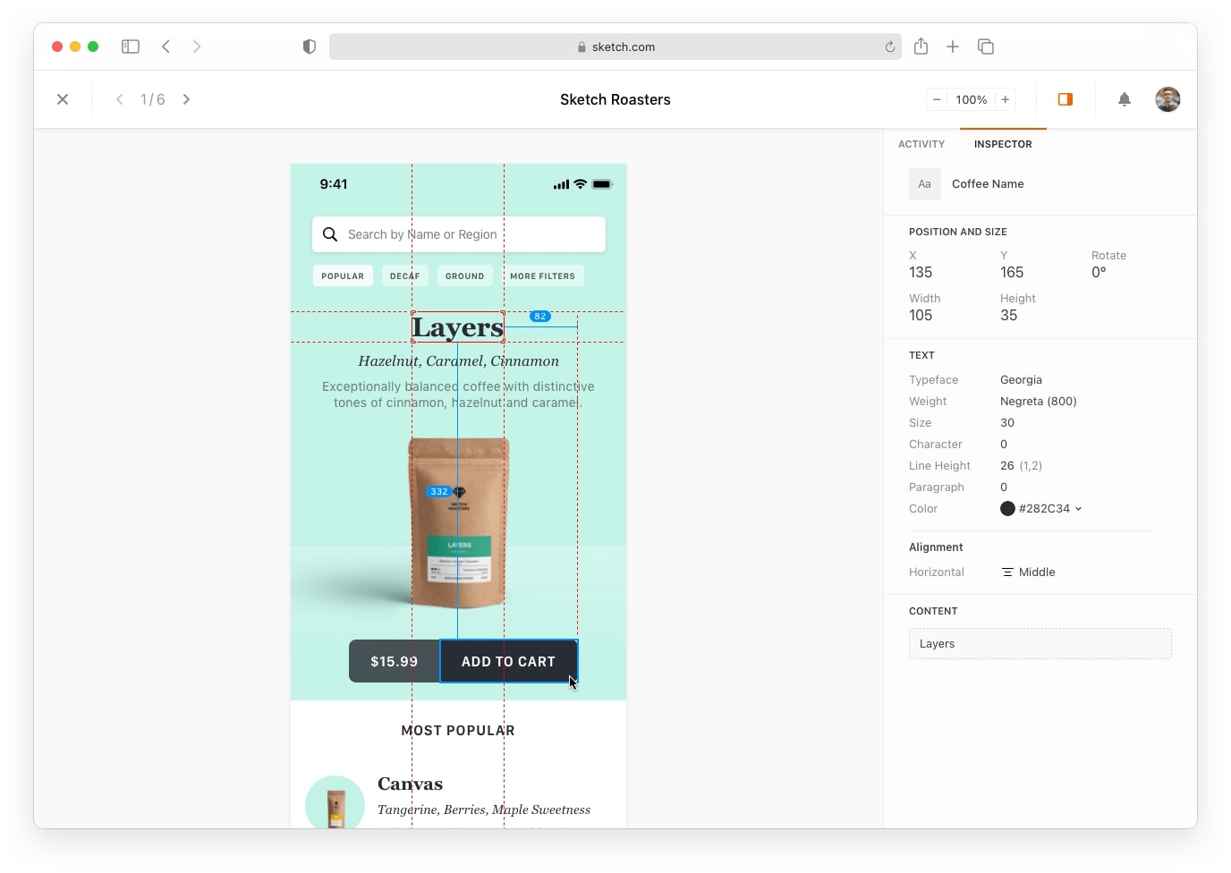 Une démonstration de Sketch et de son panneau de conception