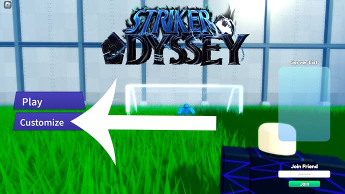 Flèche pointant vers le bouton sur lequel les joueurs doivent appuyer pour accéder à l'écran des codes dans Striker Odyssey.
