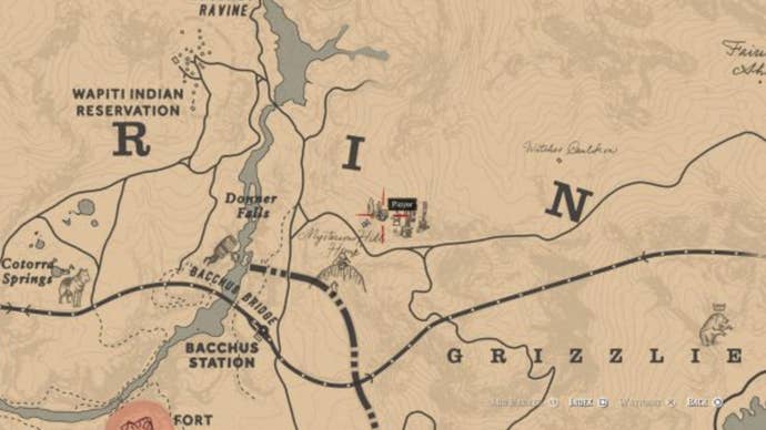 Carte montrant l'emplacement du puzzle Statues étranges dans Red Dead Redemption 2.