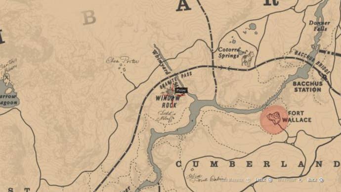 Carte montrant l'emplacement d'un indice pour le puzzle des statues étranges dans Red Dead Redemption 2.