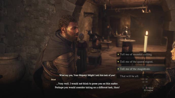 Discutez avec Brant pour avoir le choix entre trois quêtes pour lancer l'histoire principale de Vernworth.