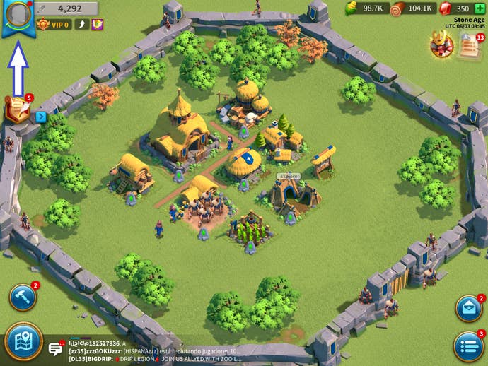 Une capture d'écran de Rise of Kingdoms montrant l'icône de l'avatar du jeu.