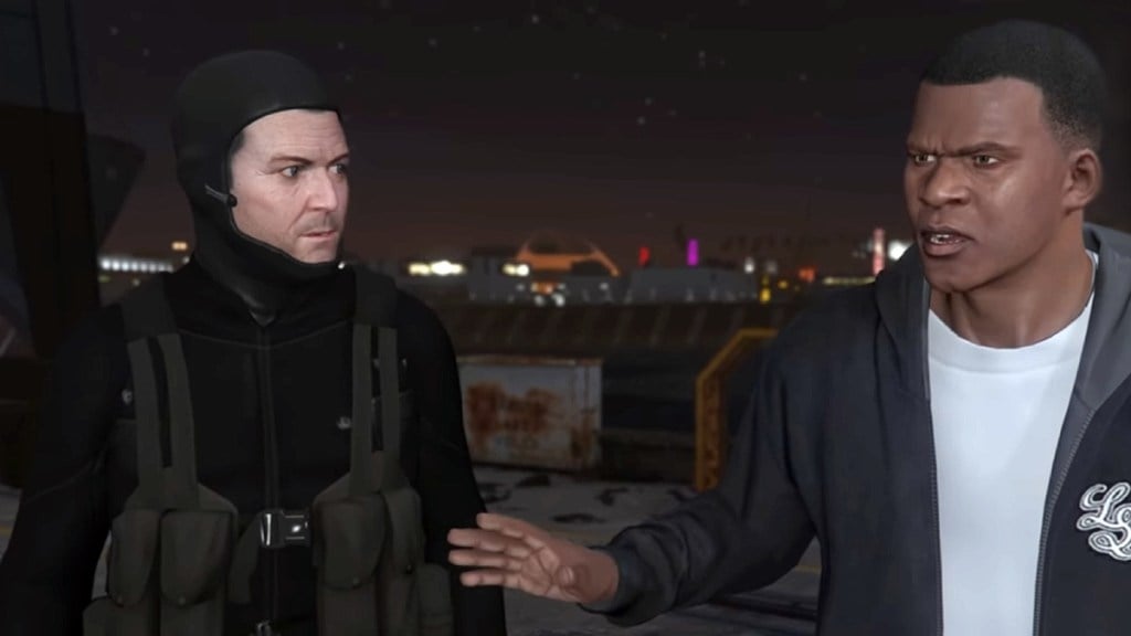 Cinématique de GTA V pendant le braquage de Merryweather