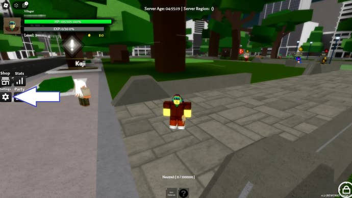 Une capture d'écran de Re: XL dans Roblox montrant le bouton des paramètres du jeu.