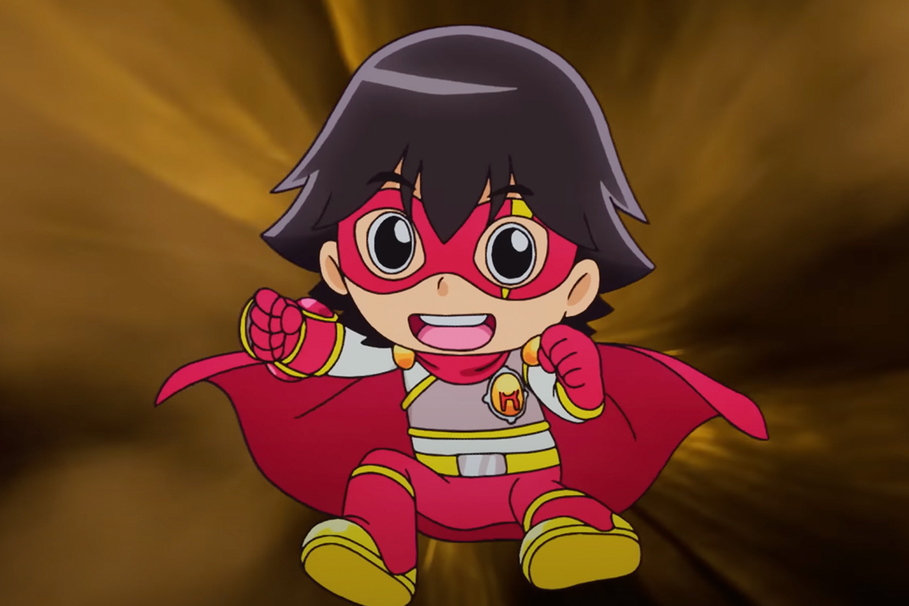 Super-héros animé avec un masque et une cape rouges dans Ryan's World The Movie