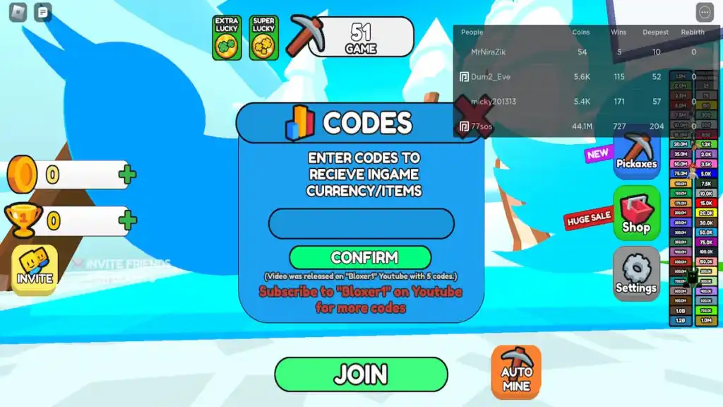 Kody Roblox Mine Racer