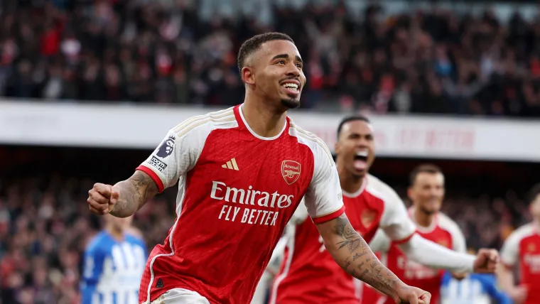 Gabriel Jesus, do Arsenal, comemora gol contra o Brighton Gabriel Jesus, do Arsenal, comemora gol contra o Brighton