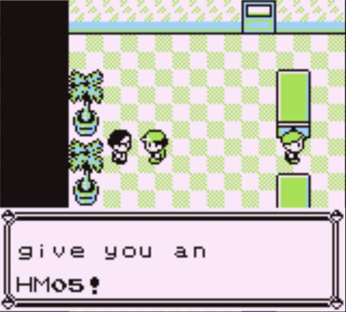 Red recebendo HM 05 Flash do assessor do Professor Oak em Pokémon Red.