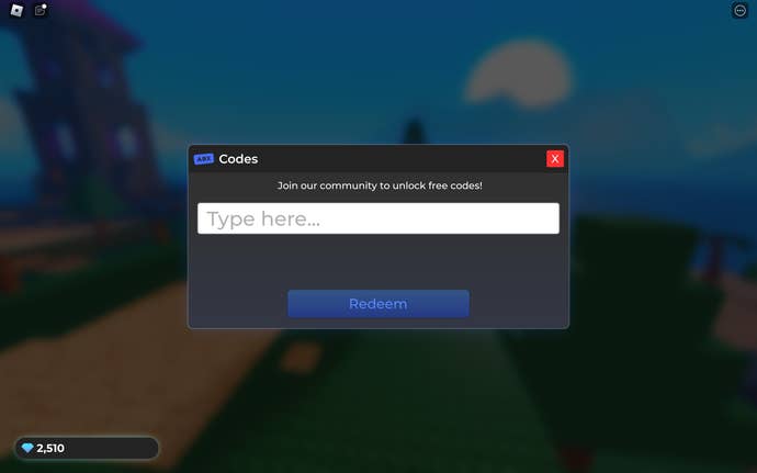Uma captura de tela do personagem RNG no Roblox mostrando a página de códigos do jogo.