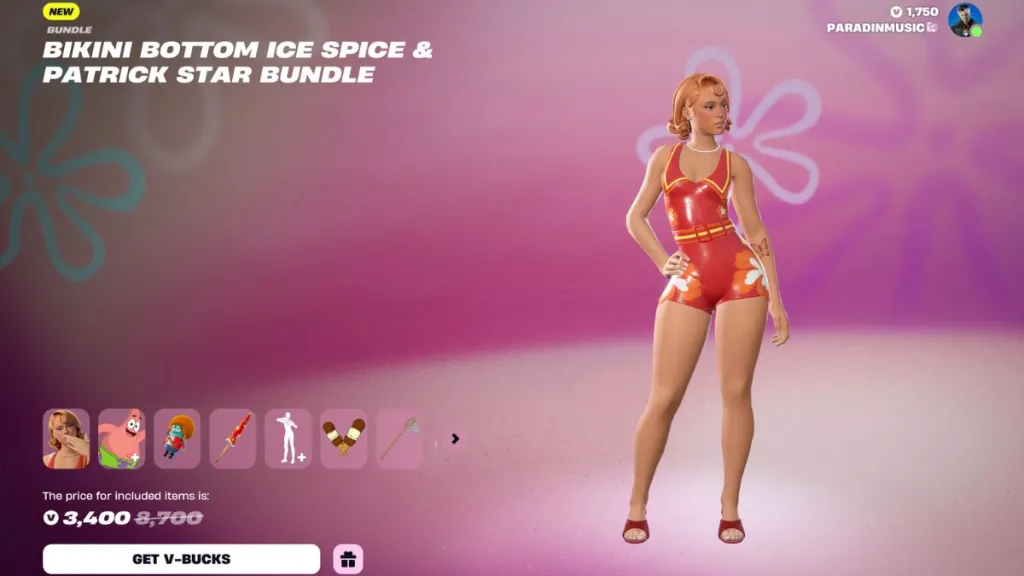 Fortnite Bikini Bottom Ice Spice Skin todos os cosmeticos e
