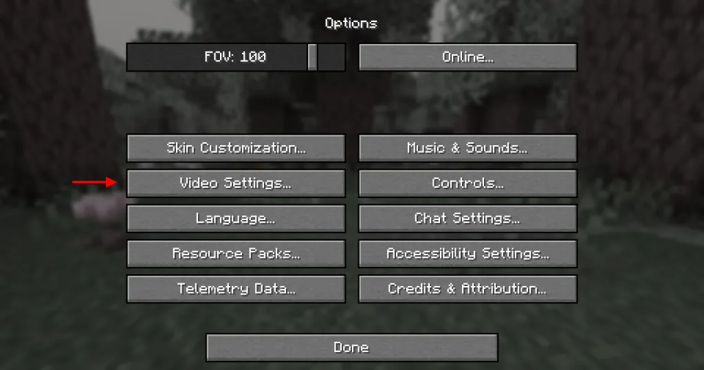 onglet paramètres vidéo dans minecraft