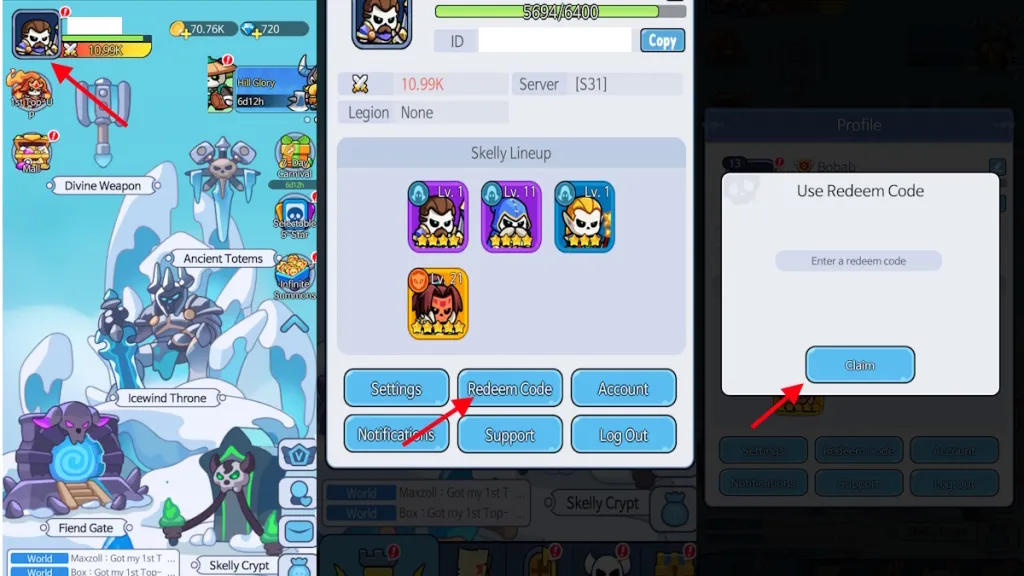 utiliser les codes Skull Up