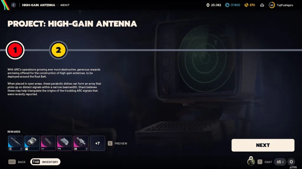 Projeto de antena de alto ganho em Arc Raiders