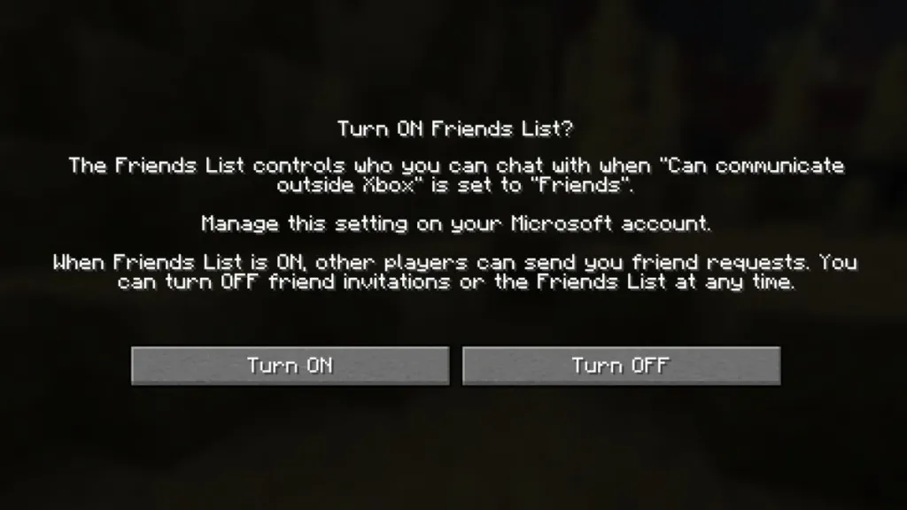 Salli pyyntö Kaverilista minecraft