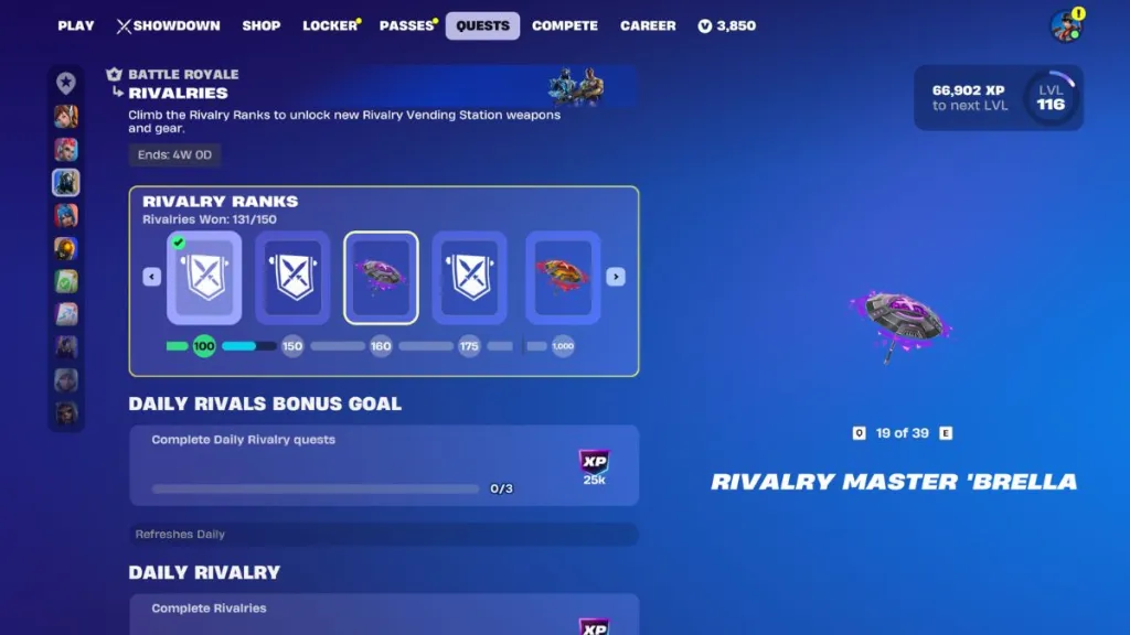 Parapluies de maîtrise de rivalité Fortnite