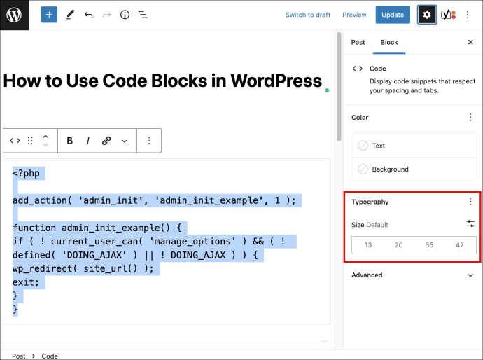 1711038929 442 How to use code blocks in WordPress