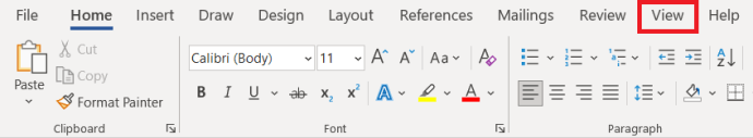Word top menu