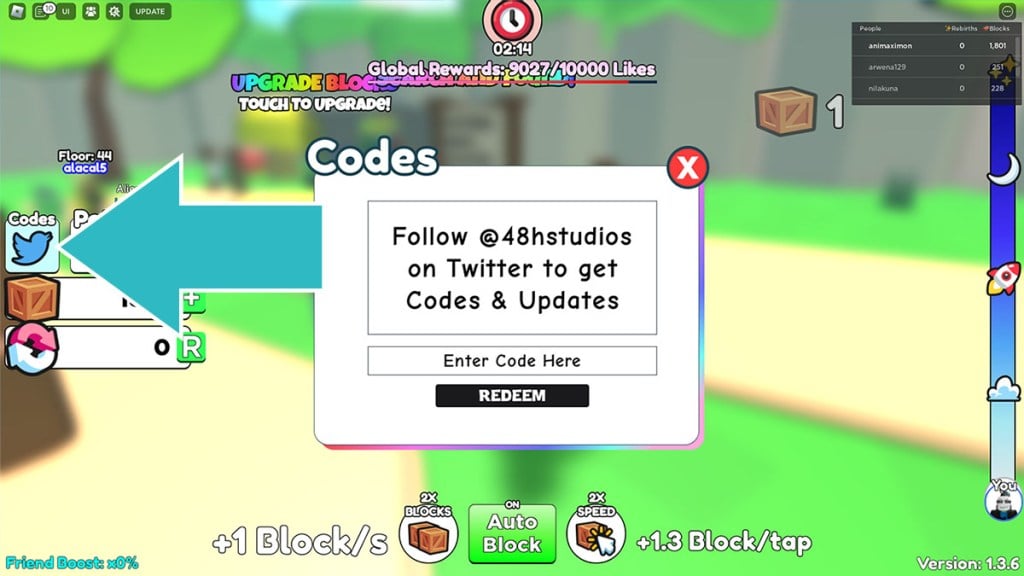 Roblox Codes 1 Block every second