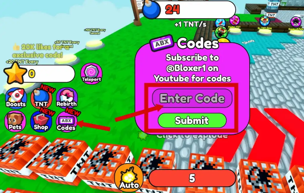 1 TNT every second codes