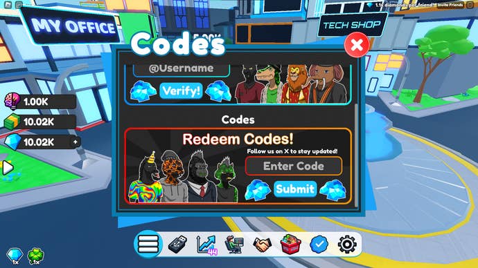 A screenshot from Coding Simulator on Roblox showing the game's code page.