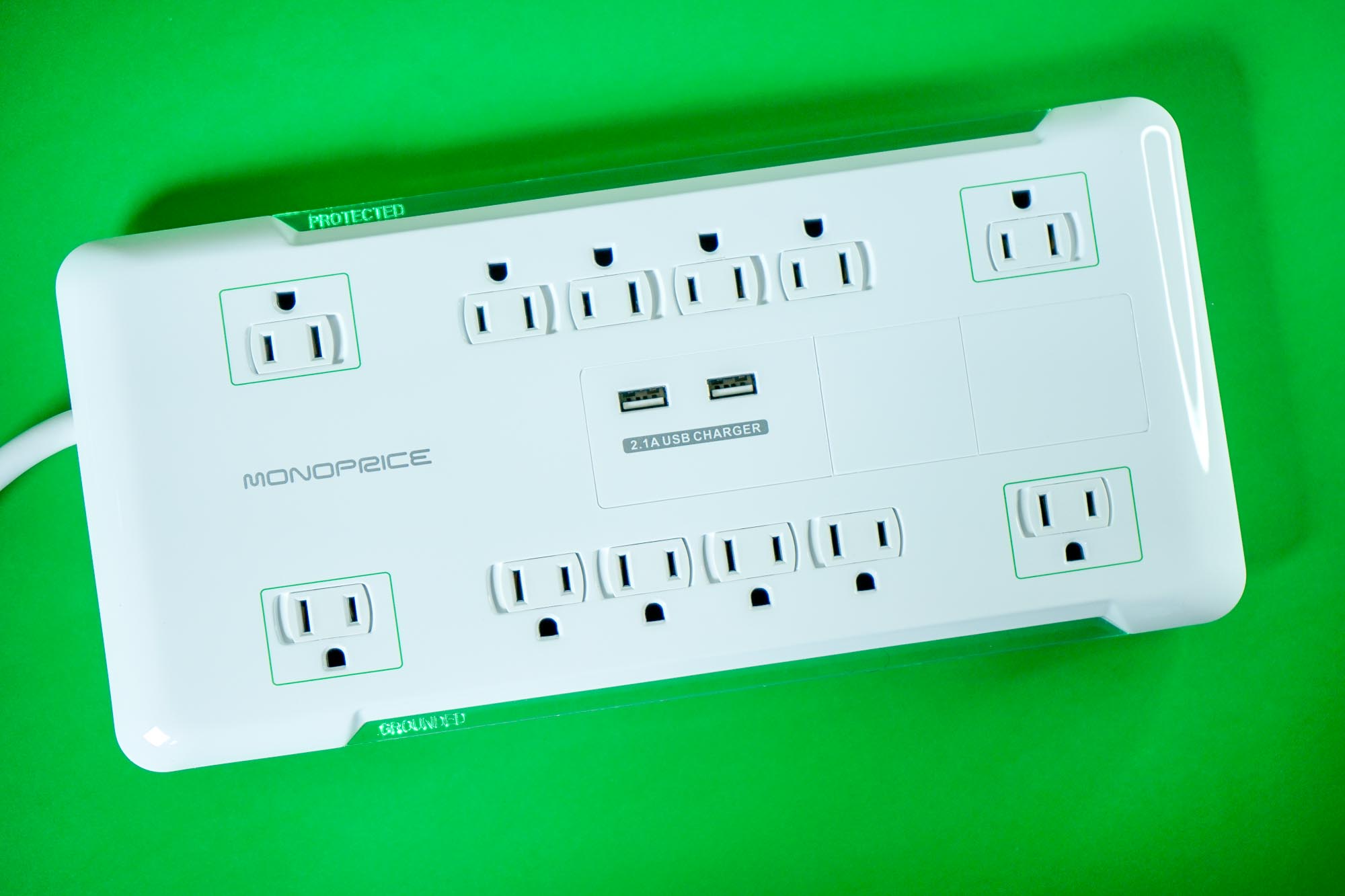 Toughest Surge Protector: Monoprice 12-Outlet Surge Protector with 2 Built-in USB Charger Ports