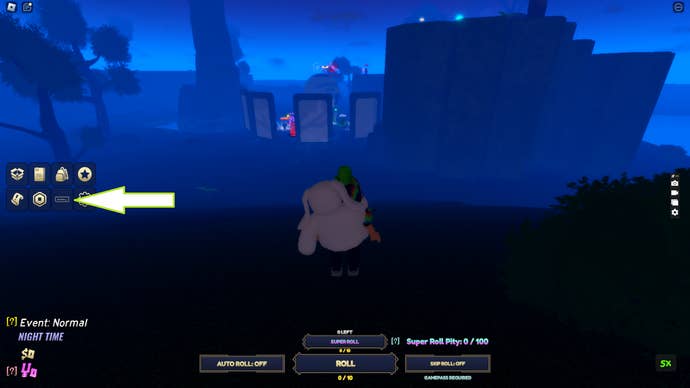 A screenshot of Anime Roulette on Roblox showing the game's codes button.