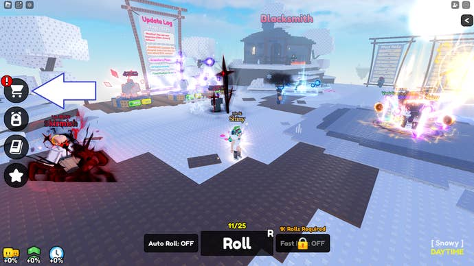 A screenshot of Aura RNG in Roblox showing the in-game store button.