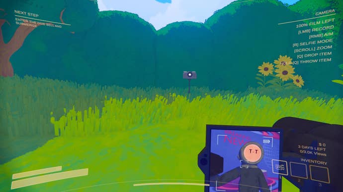 The player uses the projector in the home world to record an intro in Content Warning.