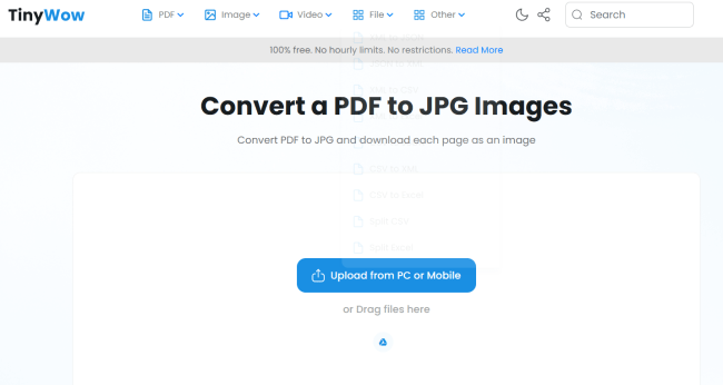 TinyWow – PDF to JPG Image Converter