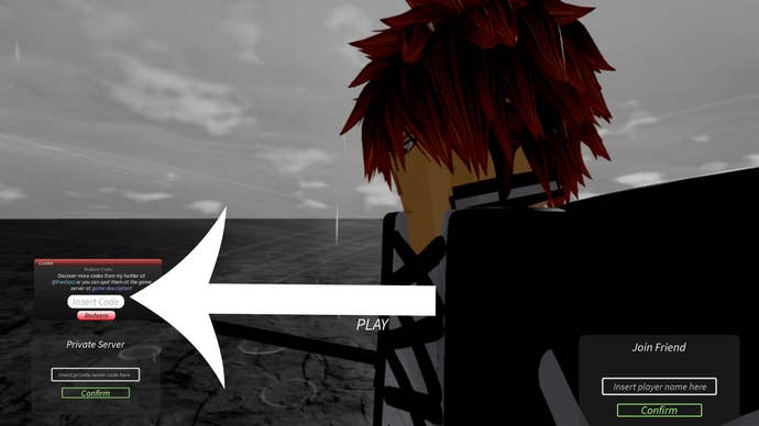 Image showing the Project Mugetsu main menu screen and where you can redeem a promotional code.