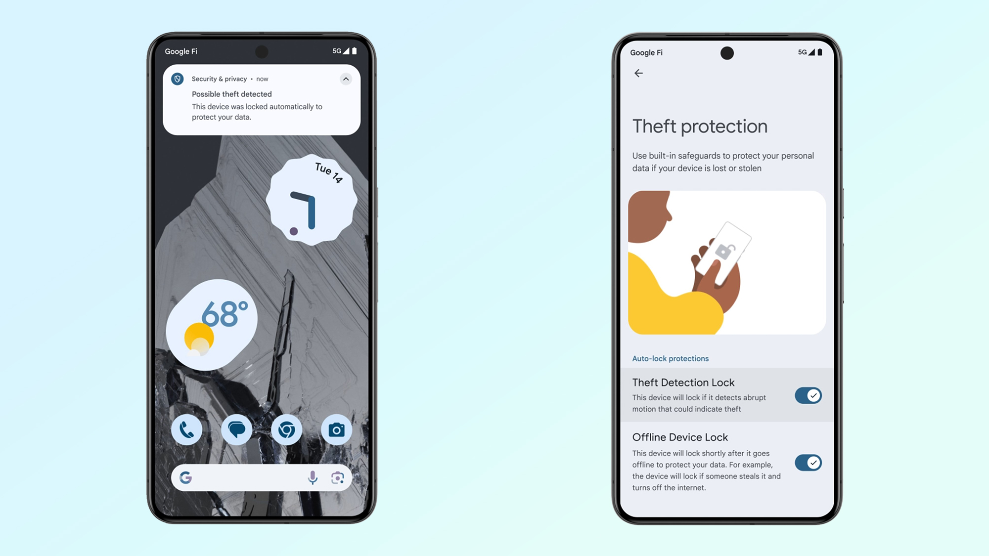 Android 15 Theft Protection Feature Example and Settings Menu
