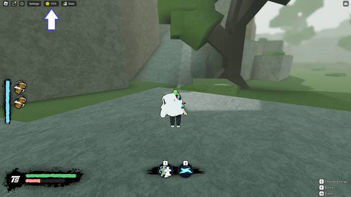 A screenshot of Rogue Ninja on Roblox showing the in-game coins button.