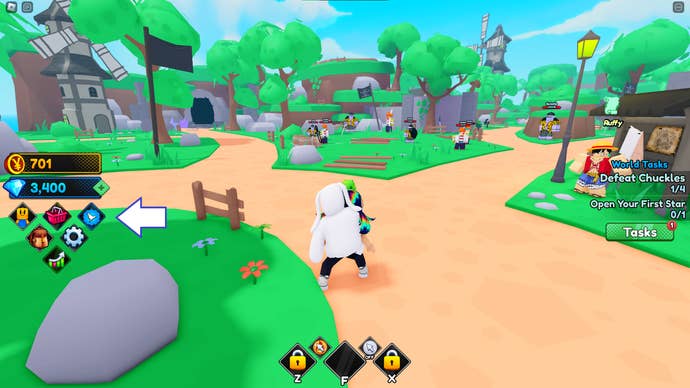 A screenshot of Anime Realms Simulator on Roblox showing the game's codes button.