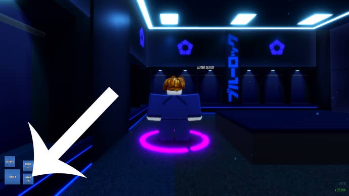 Arrow pointing to the button that players must press to access the menu in the Roblox Locked game.