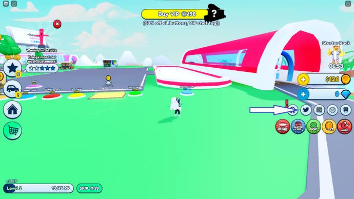 Ảnh chụp màn hình từ Car Wash Tycoon trong Roblox hiển thị nút mã của trò chơi.
